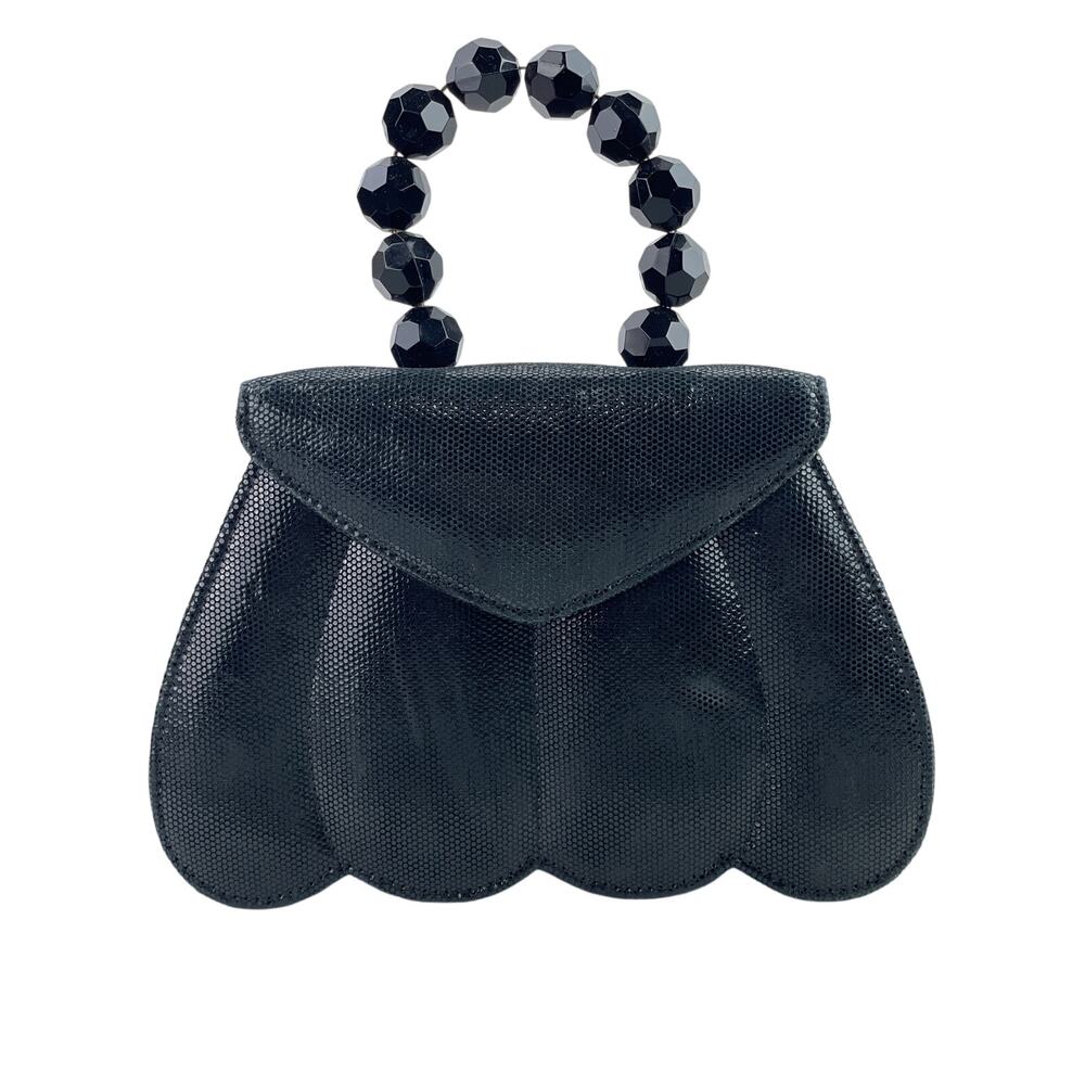 Michelle LaLonde Black Snap Seashell Shape Beaded Strap Evening Handbag Size OS
